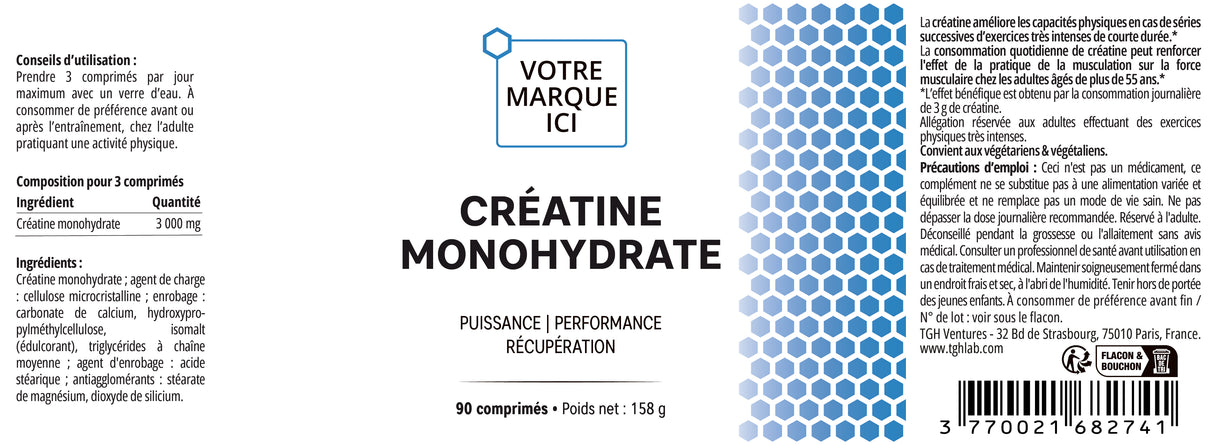 Créatine Monohydrate en comprimés 1000mg